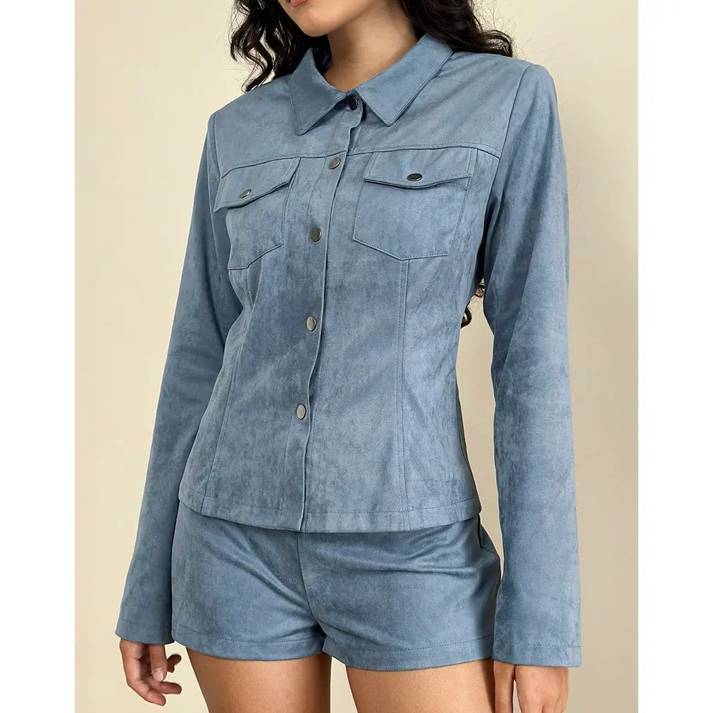 Fyodora Jacket in Suede Dusty Blue
