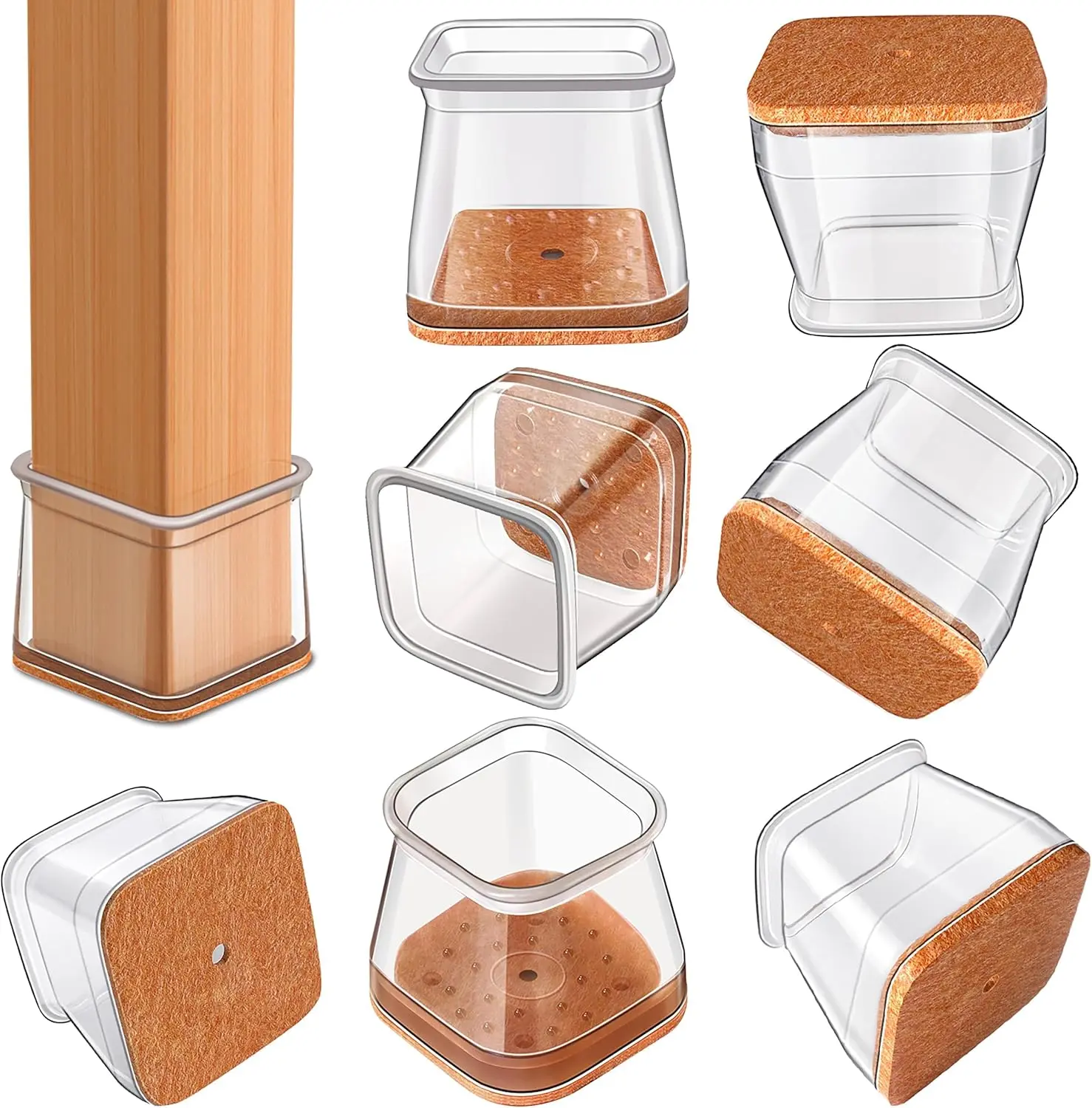 12/24/48 pcs set of square/round chair leg floor protectors, suitable for felt furniture pads on hardwood floors, chair leg protectors on hardwood floors, floor protectors on chairs, scratch-free and noise-reducing