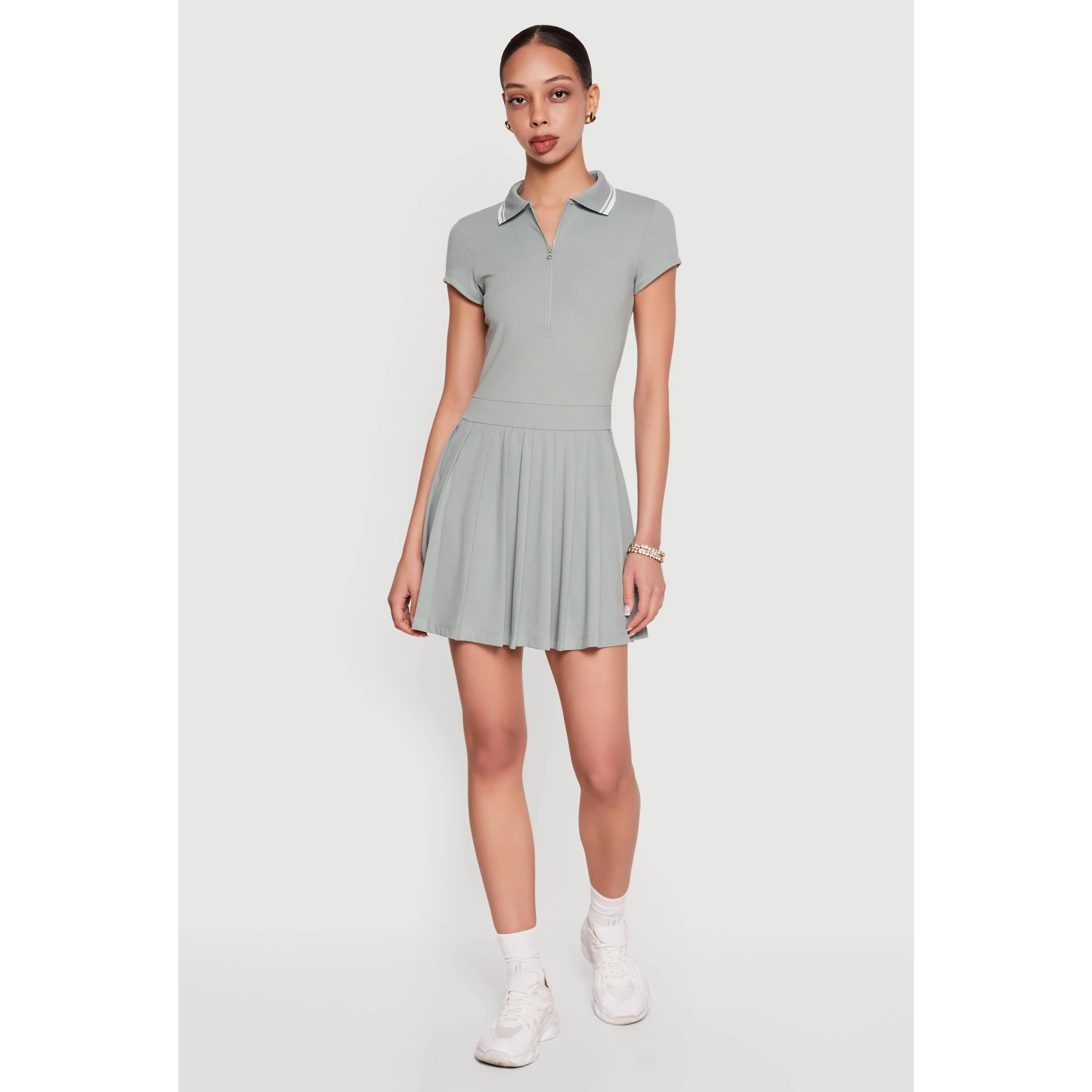 Half Zip Front Polo Skater Dress