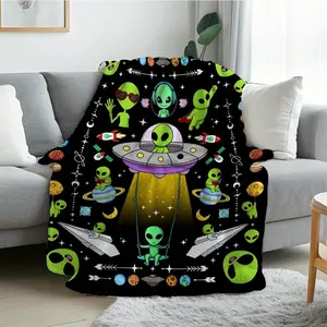Alien UFO Flannel Throw Blanket Super Soft All-Season Cozy Blanket with Vibrant Space Print, Machine Washable Gift for Alien Lovers, Sci-Fi Fans & Home Decor, Alien Blanket, Playful Design, Plush Texture
