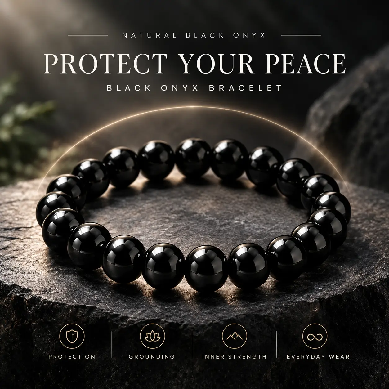 Natural Black Onyx Bracelet for Men and Women, Beaded Crystal Protection Bracelet for Grounding and Inner Strength, Christmas or Birthday Gift