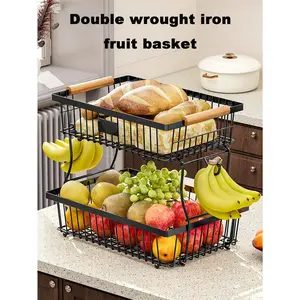 Kitchen Fruit Storage Rack, Living Room Double-Layer Detachable Snack Storage Rack, Household Tabletop Vegetable And Fruit Tray Black Organiser