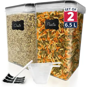 6.5L Airtight  Storage Containers with  (2 Sets) | Kitchen Organizers and Storage Containers, Pantry Organizers |  Plastic XL Set w/ 2 Measuring Cups, 12 Labels, Pen