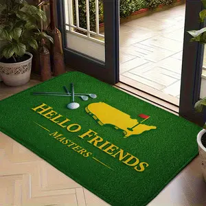 Hello Friends Golf Tournament Welcome Mat, Green Grass Texture Doormat for Golf Lovers, Sports Theme Non-Slip Entrance Rug, Indoor Outdoor Home Decor, Aesthetic Golfer Gift, Textured Rug, Front Door Mat