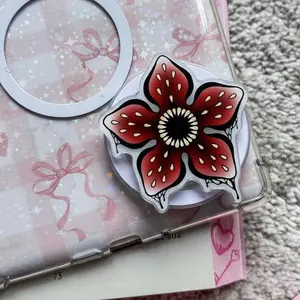 Hand-Drawn Monster Mouth Phone Grip - Creepy Floral Expanding Stand - Upside Down Inspired Finger Holder - Gothic Horror Accessory - Unique Gift for Sci-Fi Lovers - Durable Acrylic Phone Grip