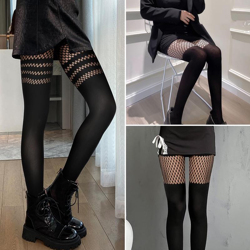 TIVIRA Mock Thigh High Stockings For Women SexyFishnet Tights Suspender Pantyhose 3 Pairs Lace Costume Tights Womenswear Socks Illusion Stockings Leg Lengthening Magic
