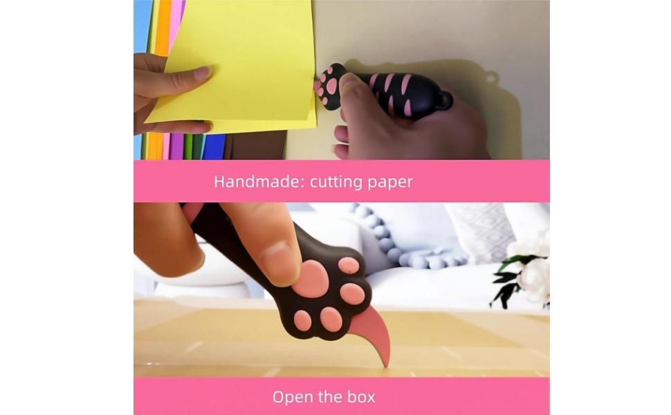 Cat Paw Box Cutter, 2026 New Retractable Cat Claw Knife Cute Cat Box Paper CutterPortable Cat Retractable Knife (black)