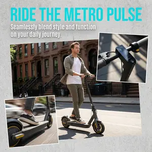 10-inch tire electric scooter, with digital display showing speed and battery level, front drum brakes and rear electronic brakes, equipped with front light and brake tail light, 350W motor, can reach 41 miles, suitable for commuting and leisure