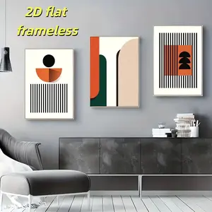 3 modern abstract printed canvas posters, orange, dark green, black, beige, bohemian style, 2D flat printing frameless paintings for living room, bedroom, and office decoration