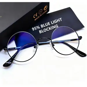 Round Blue Light Blocking Glasses - Retro Circle Computer Eyeglasses Anti Blue Light Lens Halloween