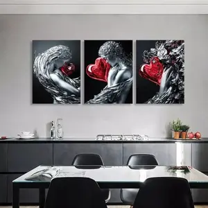 3 Pieces Optional Wooden Frame Retro Black White Goddess Red Transparent Crystal Heart Shape Valentine's Day Gift Canvas Painting Wall Poster Valentine's Day Decor Decor Home Aesthetic Room Decor Many Home Decor
