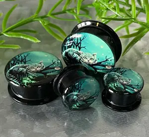 PAIR Cheshire Cat Acrylic Screw Fit Tunnels Plugs Earlets Gauges