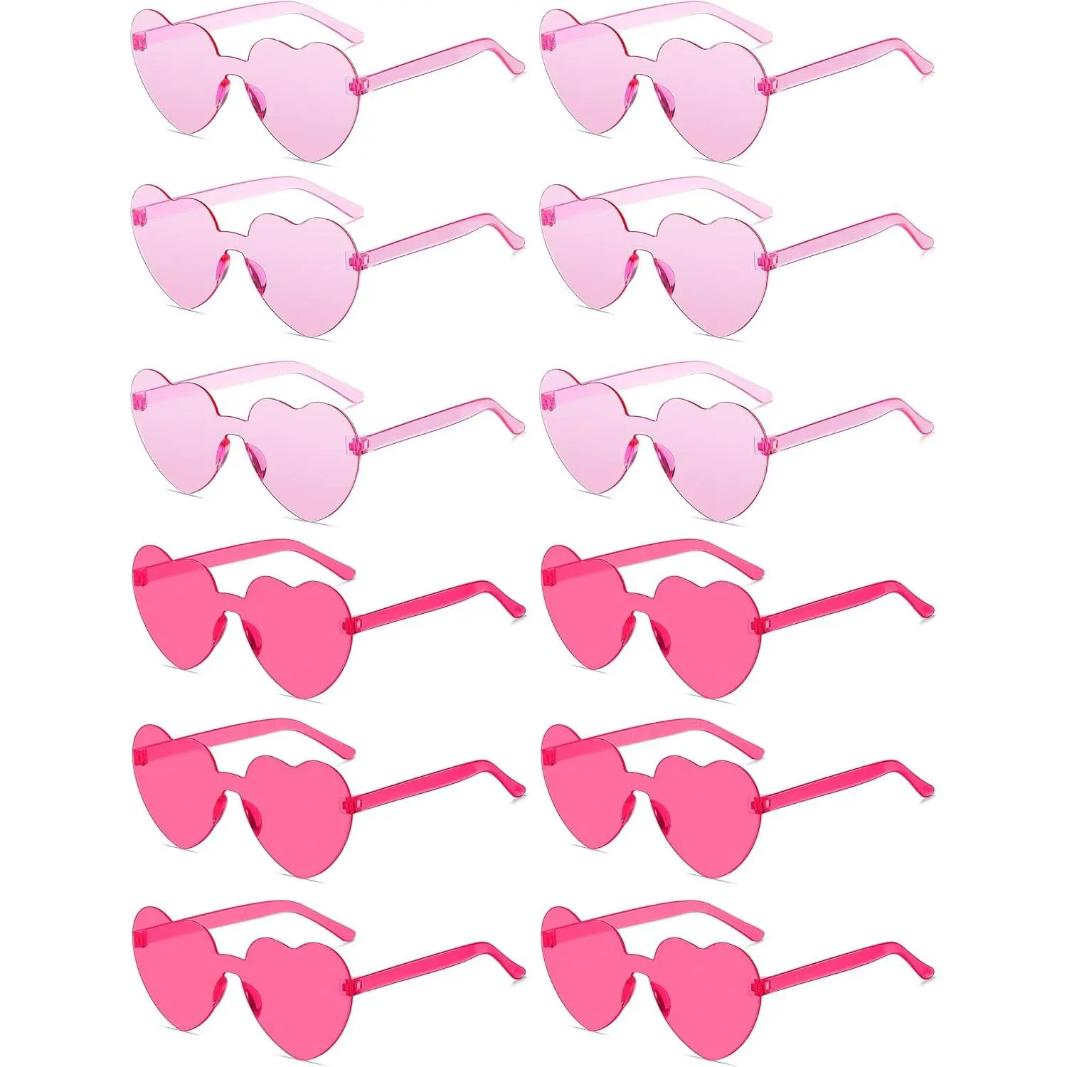 12/20/24 Pairs Heart Sunglasses for Women Men, Trendy Heart Shaped Rimless Transparent Sunglasses, Party Favors