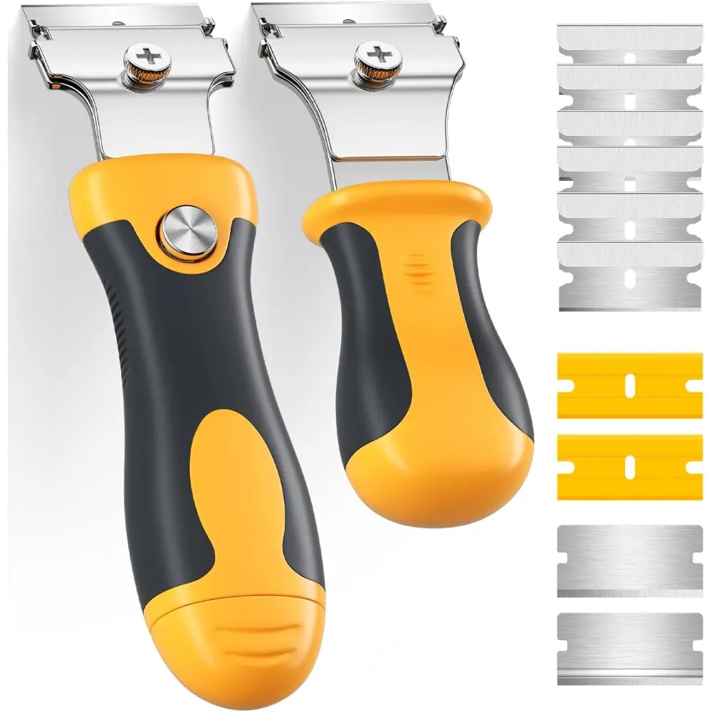 Razor Blade Scraper-Glass, Oven, Floor, Glass Stove Top and Window Scraper for Cleaning, with Extendable Handle and 10 Extra Blades, 2 Scrapers, Diy Tasks