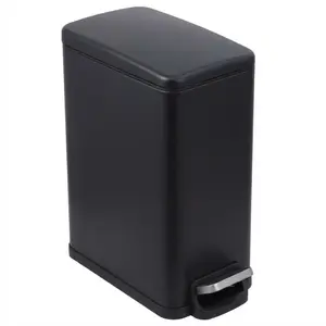 2.6 /12 Gallon Bathroom Trash with Soft Close Lid, Stainless Steel Small Step On Garbage Can with Removable Inner Bucket for Narrow Spaces Bedroom Toilet