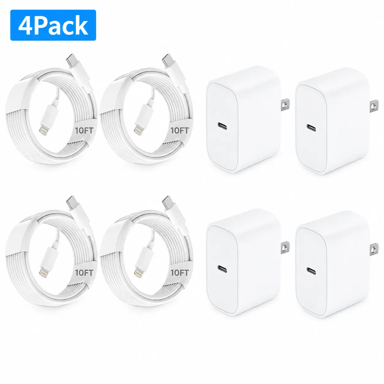 4set white-10FT(Charger+cable)