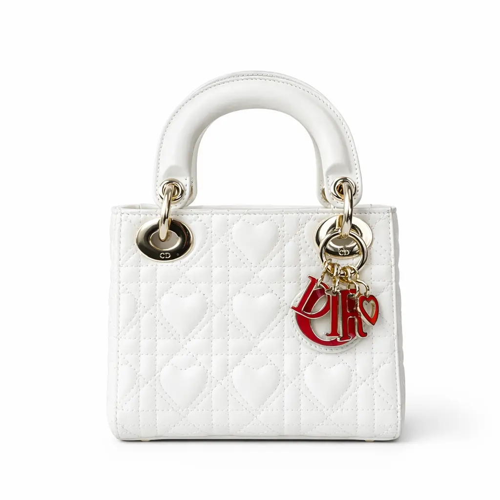 Pre-owned Dior Lady Dior Mini White Lambskin Shoulder Bags BJ11021050155 Valentine's Day Limited EditionShoulder Bag Crossbody Bag