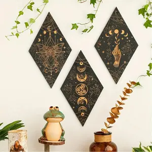Home Decor Items Bohemian Style Moon and Butterfly Pattern Hanging Decorations, 3-Piece Wooden Wall Hanging Decorations, Suitable for Wall Art Decoration in Home Living Rooms and Bedrooms