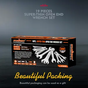 Thin Open End Wrench Set, Bike Wrench Set with Rolling Pouch, 19-Piece SAE & Metric, Stainless Steel, 1/4" to 1-1/16" & 5.5mm to 27mm for Mechanics, Gift, Spring Glow Up Tool Set Hand Tool Set