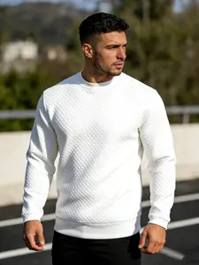 Men's Textured Knit Pullover Sweatshirt, Long Sleeve, Vintage Sporty Style, Breathable Fabric, Versatile for Commuting, Casual, Sports, Lightweight