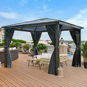 DWVO 10x12ft Outdoor Gazebo Hardtop Canopy w/ Netting Curtains Aluminum Frame