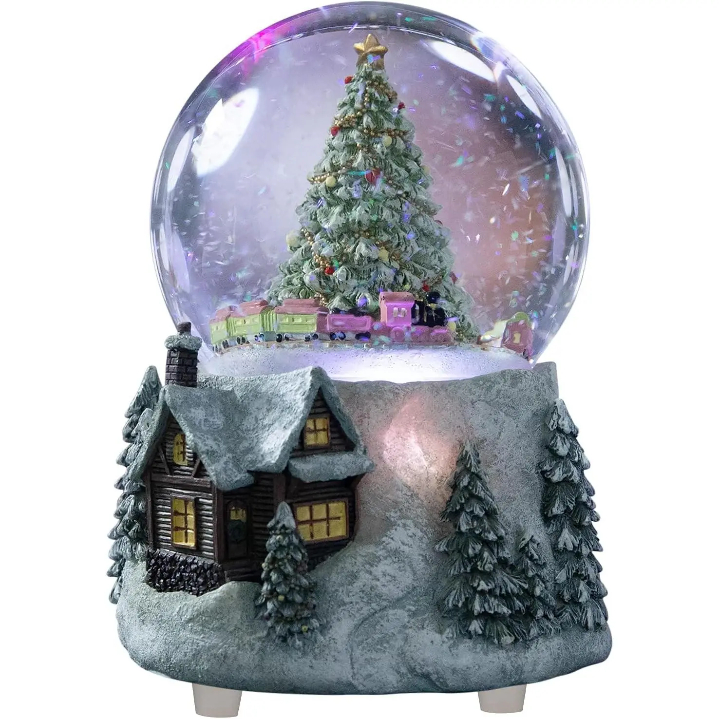 Automatic Revolving Train Snow Globe with Color Changing Light Effect - 4 Inches Plays O Christmas Tree MG-7282