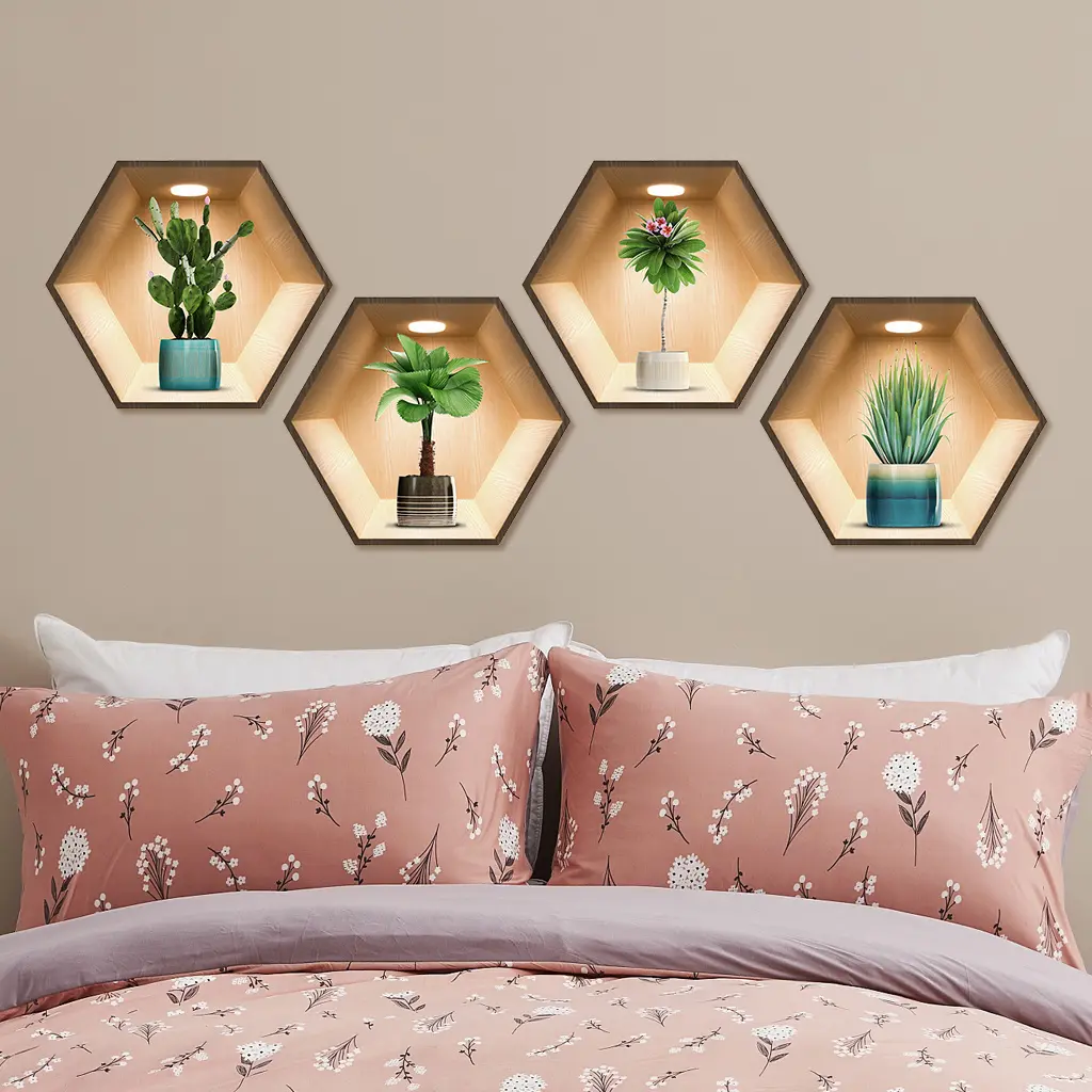 4pcs Cactus/Palm Leaf/Succulent Wall Decoration Stickers, Simple and Elegant Decorative Stickers, Suitable for Home Wall, Room, Window, Bedroom Decoration, Home Decoration, Adding Fun and Vitality to Family Life