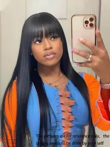 26 Inch Long Straight Wigs for Women, Gorgeous Fluffy Wigs with Bangs, Synthetic Hair Wigs for Daily Use, Synthetic Full Machine Wigs for Party
