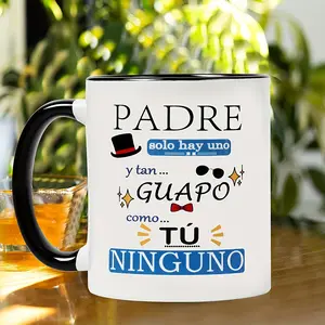 1pc 11.1oz Spanish Style Ceramic Coffee Mug with Wide Mouth - "Stylish Dad" Design in White & Blue - Perfect Gift for Father's Day, Thanksgiving, Halloween, or New Year - Ideal for Husband, Friend, or Parent, Coffee Lover Gifts