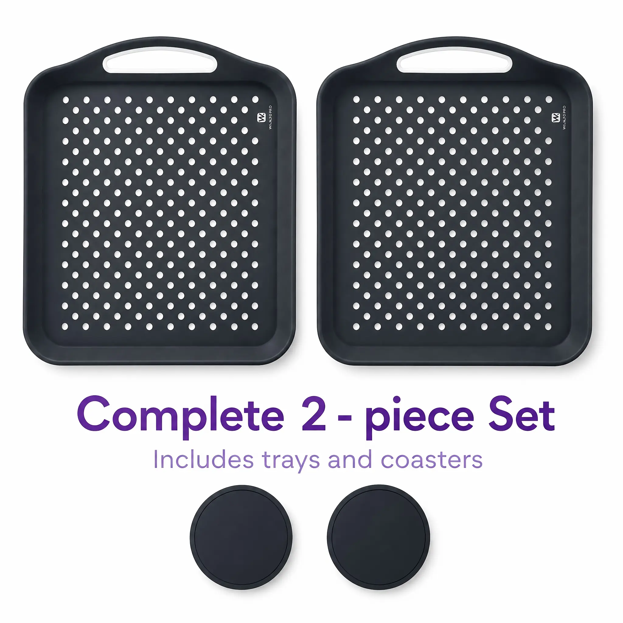 2-Pack Large Rectangular Serving Trays with Handles, Non-Slip Silicone Surface Ideal for Breakfast, Dinner, Snacks, Fruits, Appetizers & BeveragesDishwasher Safe