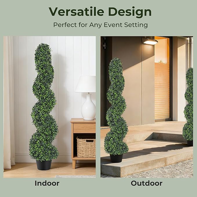 4FT Artificial Boxwood Spiral Topiary Trees Set of 2, UV Resistant Faux Evergreen Topiary Plants in Pots, Outdoor Indoor Decorative Fake Boxwood Shrubs for Front Porch, Patio, Garden, Home Decor 4FT Artificial Boxwood Spiral Topiary Trees Set of 2, UV Resistant Faux Evergreen Topiary Plants in Pots, Outdoor Indoor Decorative Fake Boxwood Shrubs for Front Porch, Patio, Garden, Home Decor