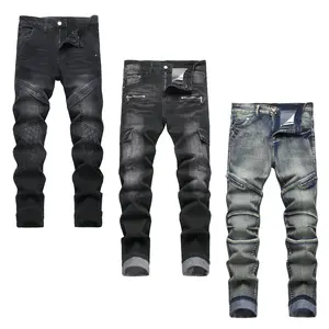 JUNBAOSS Men's Multi Pack Biker Zipper Deco Jeans, Mens Slim Fit Stretch Jeans Ripped Skinny Jeans for Men, Casual Fashion Straight Leg Comfort Flex Waist Cargo Denim Pants, Menswear Trouser Streetwear Jean
