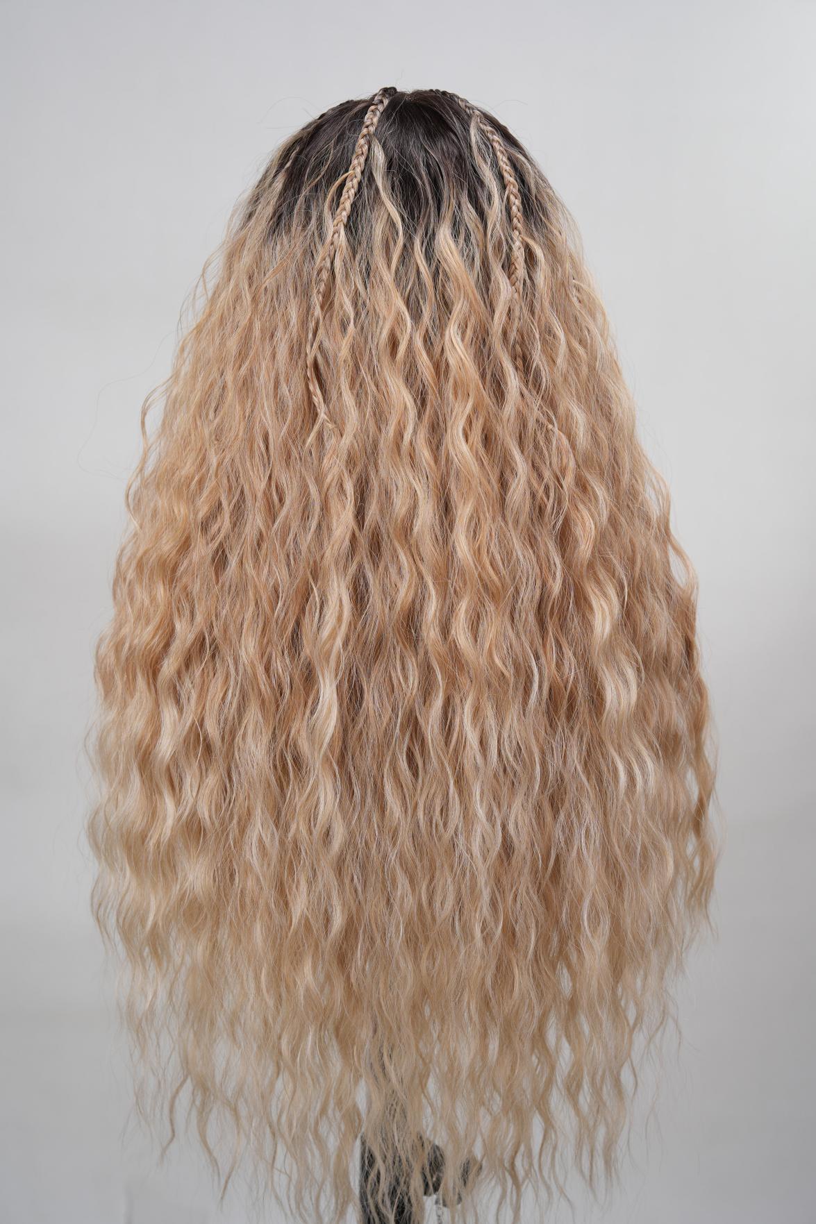 NOBLE 25 Inch Brown-gold gradient braided wavy curls with lace detailing for long waves