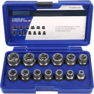 13 Pieces Impact Bolt & Nut Remover Set, Stripped Bolt Extractor Set, Cr-Mo Extraction Tool Set with Solid Storage Case, Easy Out Rusted Rounded Damaged Nuts and Bolts