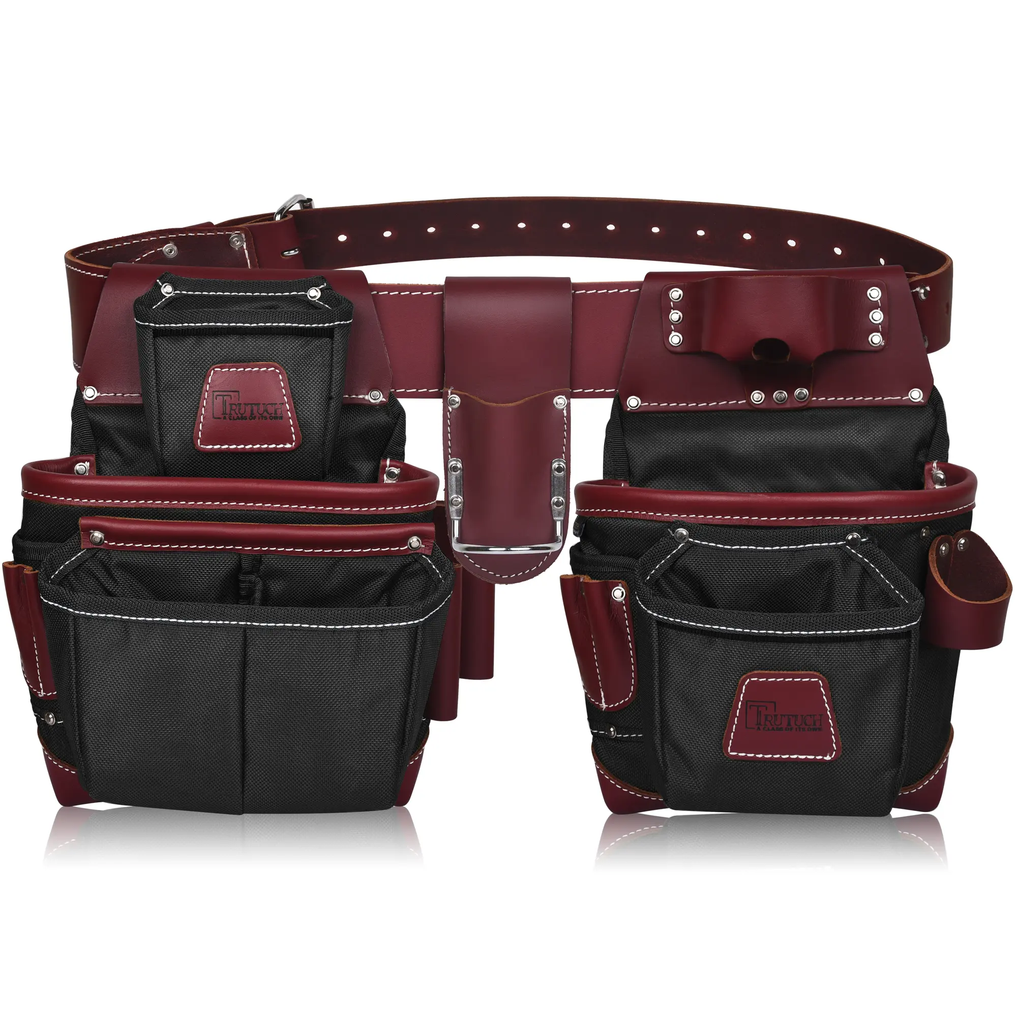 TRUTUCH Black Heavy Duty Nylon and Leather Tool Belt for Carpenters, Framers, and Electricians