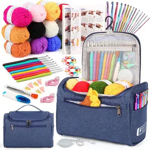 Crochet Kit for Beginners Young and Old, First Crochet Kit for Adults Include 23pcs Crochet Hooks, 655 Yards Yarn Set for Crocheting, Instruction, Bag, Crochet Accessories and Supplies, Navy