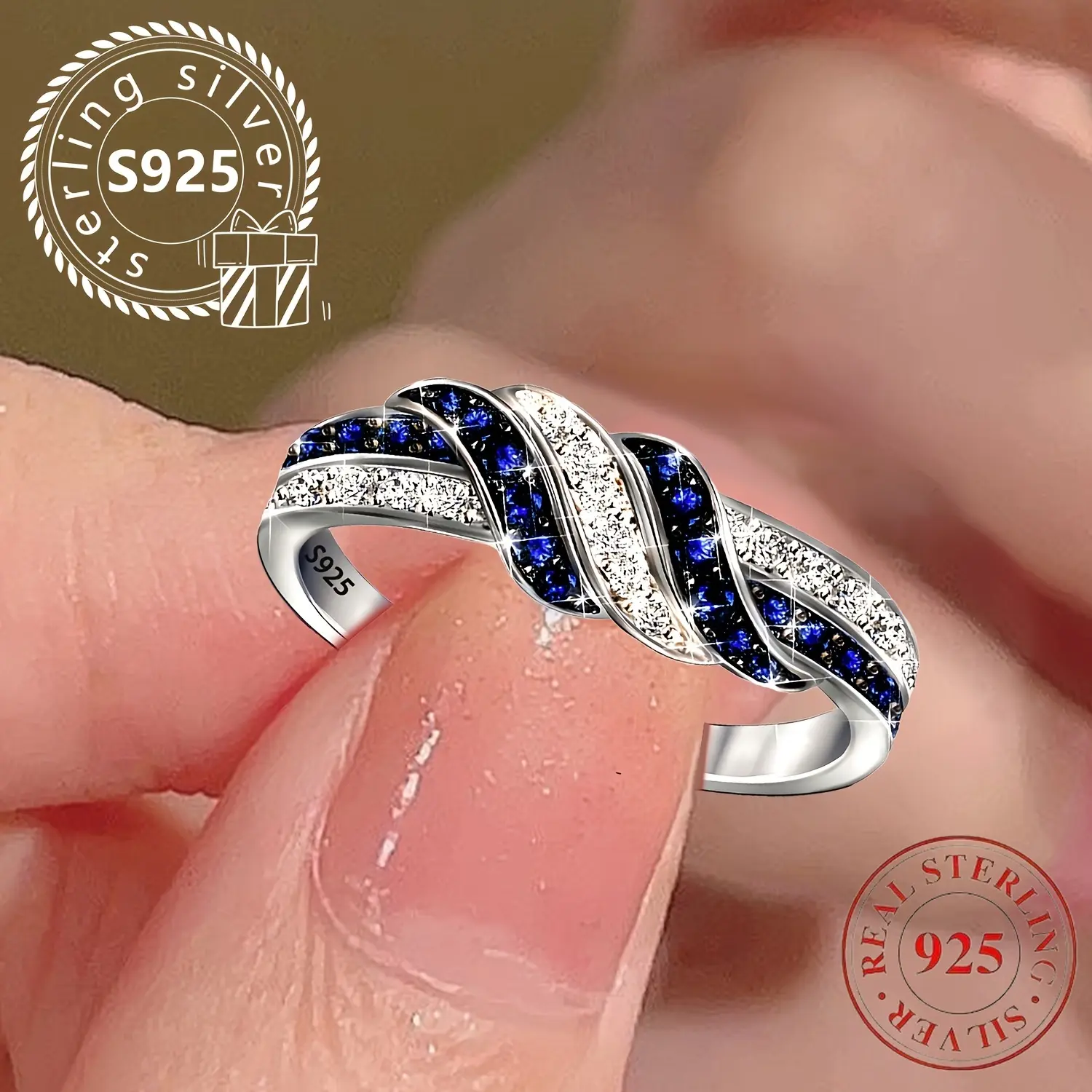 An elegant twisted design ring for women, made from 925 sterling silver with cubic zirconia, perfect for wedding, engagement, anniversary gifts, and a symbol of everlasting love. Total weight of the product: 3g.
