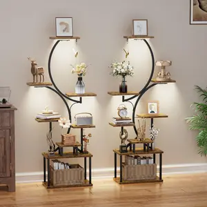 Bookshelf with Lights, 2 Pack Ladder Shelf, 62" Tall Corner Book Shelf, 8 Tier Home Storage Bookcase, Unique Display Book Organizer for Collectibles, Modern Libreros for Room