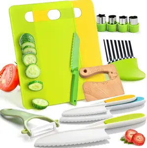 13 Pieces Kids Safe Knife Set for Real Cooking Child-Friendly Plastic Chef Tools Montessori Kitchen Toys for Toddlers with Bright Colors Gifts for Boys and Girls，Montessori Kitchen Toys for Toddlers-Kids Preventing autism, using hands and brains