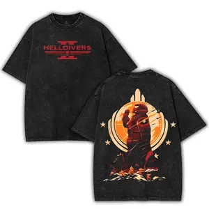 Helldivers 2 Fan-Art Unisex Oversize Heavyweight Cotton Washed T-shirt, Summer Outfit, Top, Crewneck Top, Short Sleeve Fabric Menswear