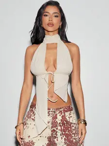 Women Backless Mesh Crop Top Y2K Vacation Clubwear Summer Outfit