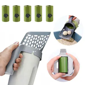 Self-Contained Cat Litter Scoop with Waste Bin,Cat Litter Scoop with Built-in 15 Garbage Bag Storage,Easy Clean All-in-One Large Litter Scoop,Efficient Cat Litter Removal Tool,60 Biodegradable Pet Poop Bags