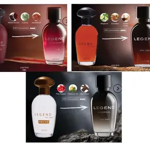 Jafra legend 3different scents 3.3 fl oz each in glass bottle and box for men
