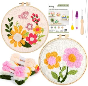 2 Set Punch Needle Embroidery Starter Kits for Beginners - DIY Gift with Embroidery Tool Suitable for Christmas/New Year gifts
