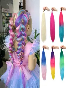 Long Hair Ponytail Christmas Color Boxing Braids for Kids, Elastic Rubber Bands, Fake Hair Extensions, Synthetic Fiber, Hair Accessories, Elastic Hair Accessory