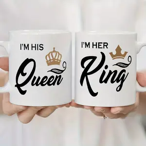 His Queen, Her King” Ceramic Mug Set - 11oz, Pink and Black, with Crown Design - Perfect for Anniversaries, Engagements, Weddings, Valentine's Day Gifts - Great for Couples and Parents, Wedding Souvenirs for Guests