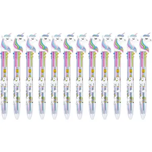 12 Multicolor Ballpoint Pen Retractable Gel Pen Unicorn Shuttle Pens Liquid Ink Pens Set Pen Supplies Office Gifts 6-Color-In-1