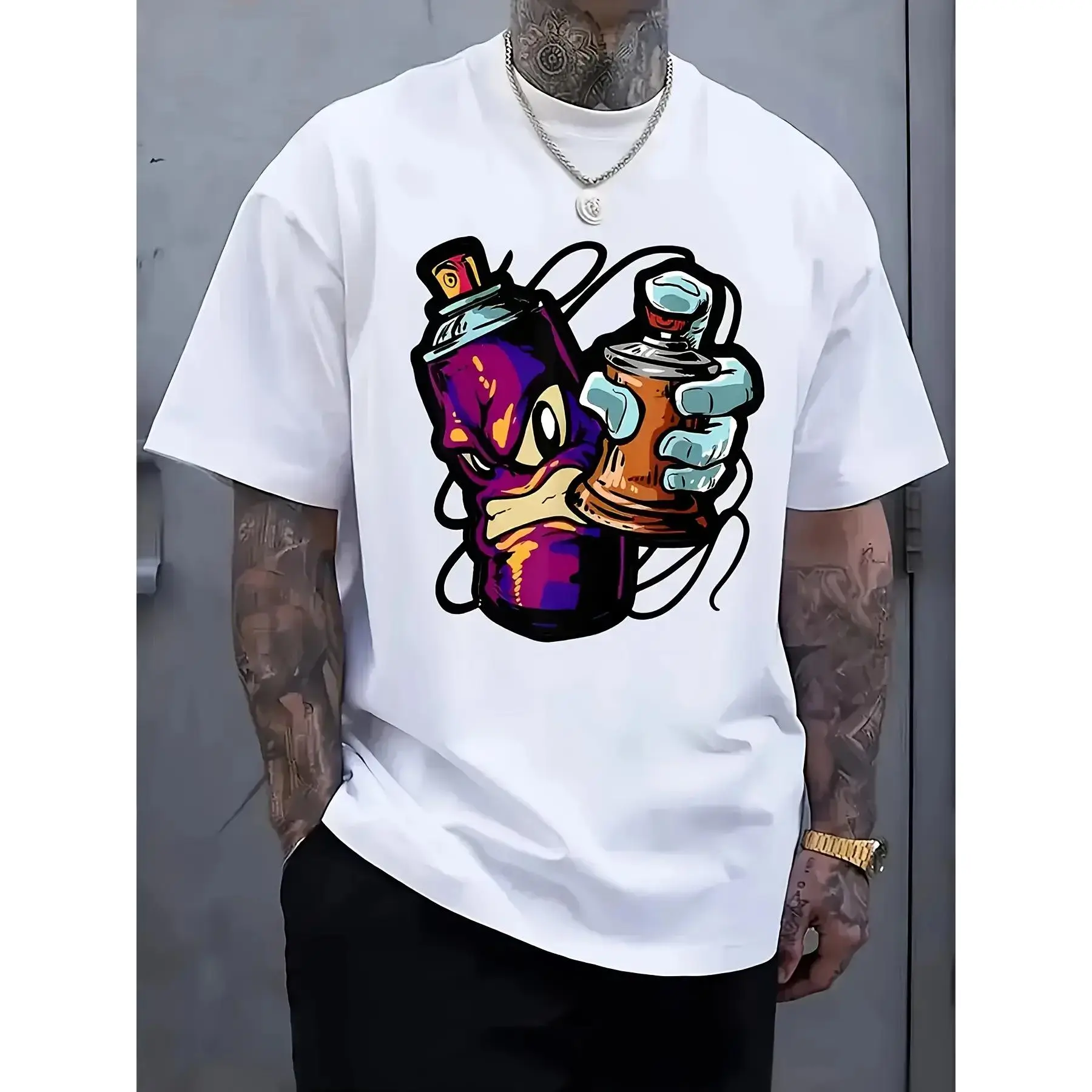 Unisex Urban Streetwear Graffiti T-Shirt - Menswear Shortsleeve Round Neck Top with D20 Dice Print, Summer Gaming/Casual Wear, Machine Washable Hot Transfer, Tshirt