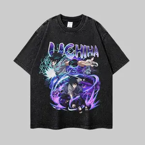 Naruto Uchiha Sasuke Vintage Washed Graphic T-Shirt, Anime Streetwear Tee