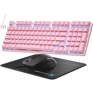 Mechanical Gaming Keyboard and , LED Backlit 98-Key Floating Keycap & 4 DPI RGB Gaming  with  Pad, Full Anti- Light Up Wired  Keyboards for  PC Gamer Accessories,